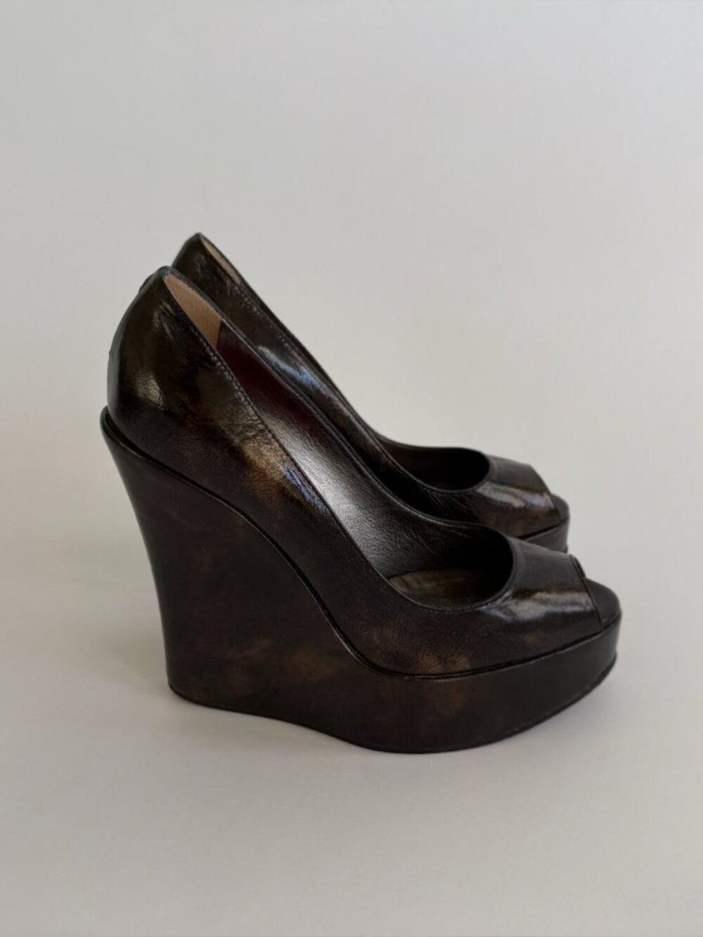 Vintage D&G Metallic Bronze Architectural Wedge Platforms
